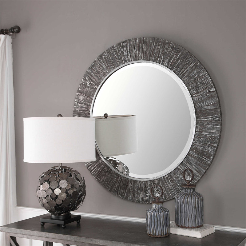 Bungalow Rose Tania Round Aged Wood Accent Mirror Wayfair